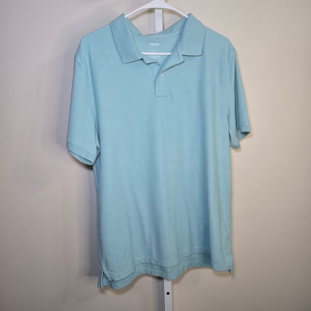 Sonoma Golf Polo Shirt Light Blue Short Sleeve‎ Collared Mens Size L